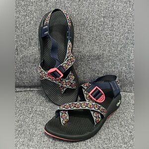 CHACO Z/2 Classic Size 7 - Hiking Sandal - Blue and Pink Peace Design